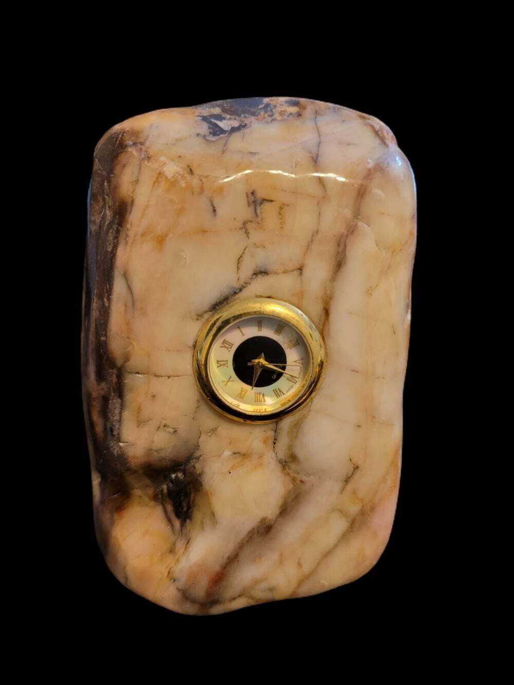 Attractive Vintage Mother Of PearlFace Polished Rock Quartz Clock Marble Pattern